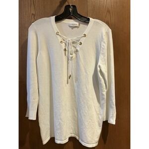 Calvin Klein Womens White Long Sleeve Lace Up Zipper Cuff Sweater Sz‎ Large